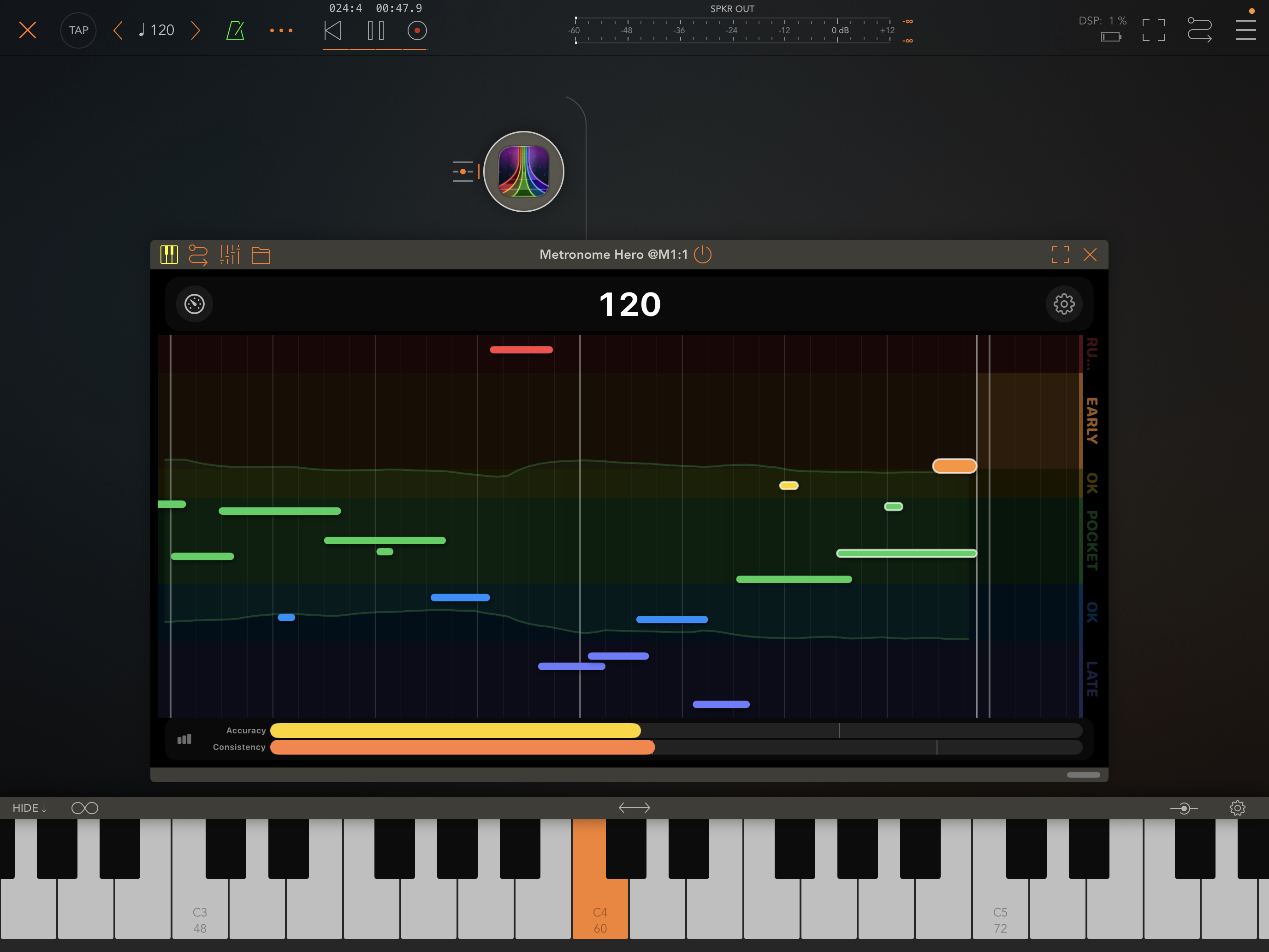 Metronome Hero AUv3 plugin running inside AUM